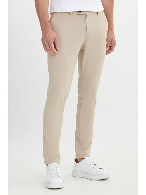 AC&Co / Altınyıldız Classics Erkek Bej Slim Fit İtalyan Kesim Yan Cepli Esnek Casual Pantolon - S000394432-19928