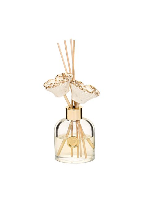 Missi 130 ml Elips Cam Şişe Gold Seramik Çiçek Taşlı Bambu Çubuklu Dark Amber Oda Kokusu - S000333383-20076