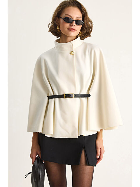 SHADE Kadın Gold Düğme Detaylı Kemerli Panço - S000443502-19966