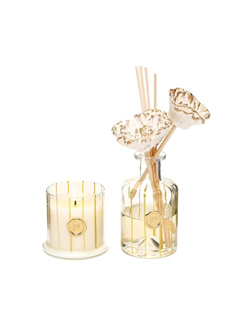 Missi 200 ml Gold Boyalı Cam Şişe Oud Vanilya Oda Kokusu ve Mum Seti - S000333384-20076