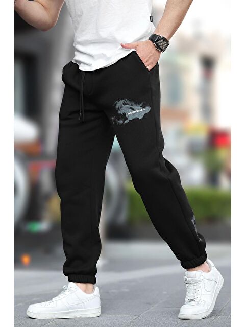 Madmext Siyah  Paçası Lastikli  Cep Detaylı Baskılı Erkek Jogger Eşofman Altı 6553 - S000267589-19351
