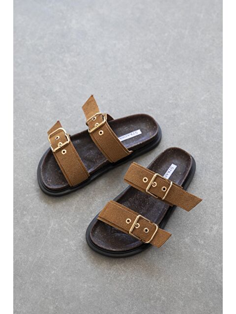 Straswans Gita Kadın Toka Detay Günlük Konfor Süet Terlik Taba - S000512953-14955