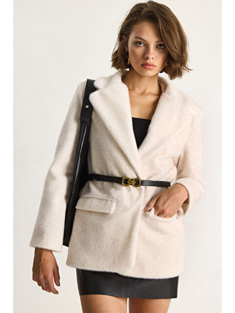 SHADE Kadın Cep Detaylı Astarlı Kemerli Pelüş Dokulu Blazer Ceket - S000443506-19966