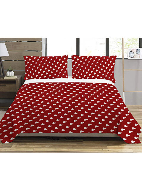 Evmila Kalp Desenli Baskılı Çift Kişilik Baskılı Pike  200x220 Cm - S000337860-23173