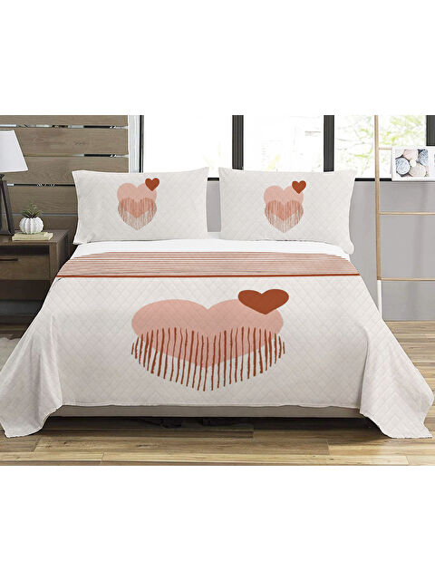 Evmila Kalp Desenli Baskılı Çift Kişilik Baskılı Pike  200x220 Cm - S000337862-23173