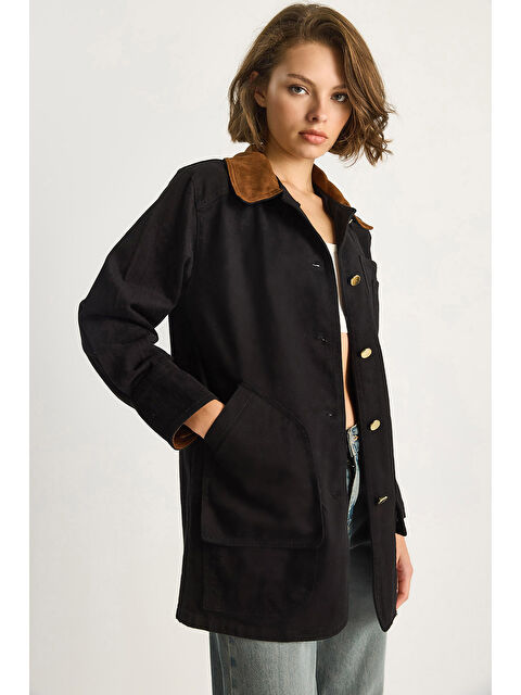 SHADE Kadın Süet Kontrast Yaka Cep Detaylı Garnili Gabardin Ceket - S000443505-19351