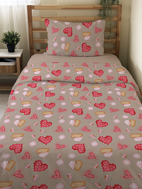 Evmila Çift Taraflı Kalp  Desenli Çarşafsız Takım Tek Kişilik Nevresim Takımı 160x220 Cm - S000337864-23173