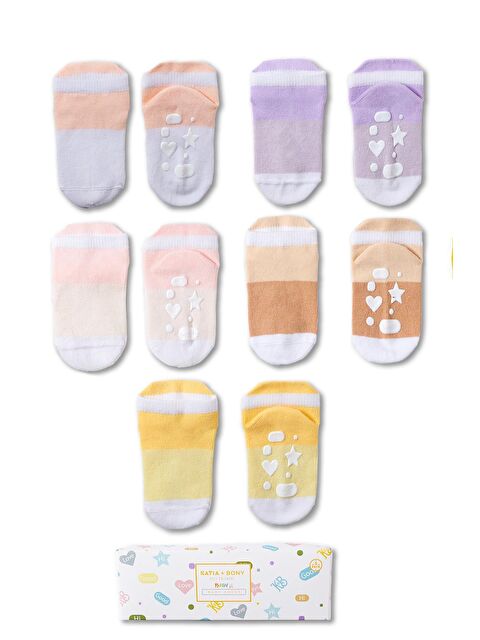 Katia And Bony Bebek Şerit Desenli Tabanı Kalp Detaylı 5'Li Paket Kutulu Patik Çorap - S000163837-20024
