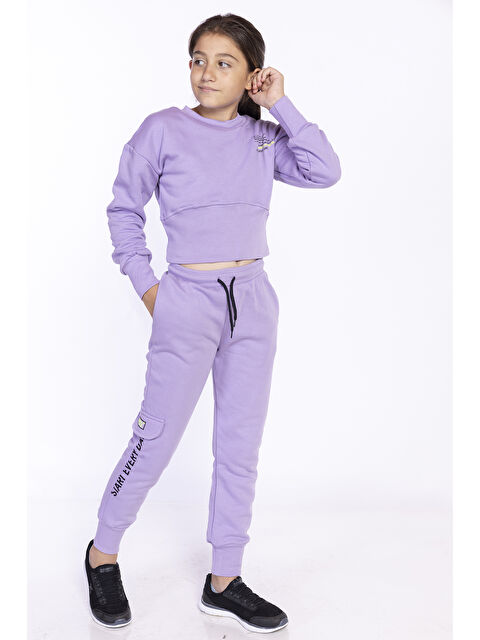 Toontoykids Kız Çocuk Bisiklet Yaka Düşük Kol Crop Eşofman Takım - S000283759-17878