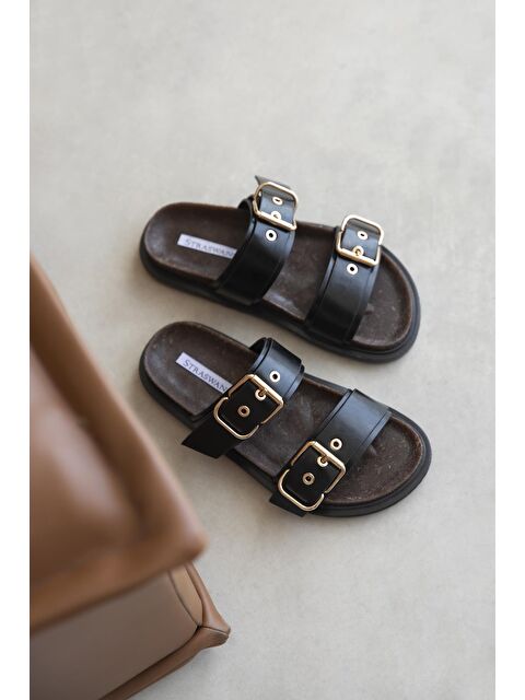 Straswans Gita Kadın Toka Detay Günlük Konfor Deri Terlik Siyah - S000512983-19351