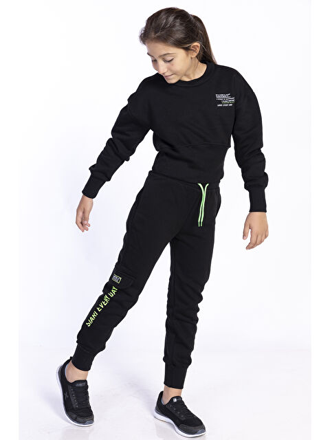 Toontoykids Kız Çocuk Bisiklet Yaka Düşük Kol Crop Eşofman Takım - S000283759-19351