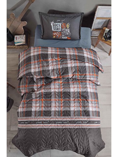 Clasy %100 Pamuk Tek Kişilik Dört Mevsim Set Rock in Roll V1 Gri - S000189194-20600