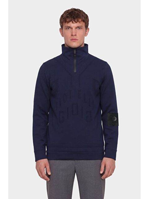 Sabri Özel Giotelli Erkek Lacivert Normal Kesim Regular Fit Yünlü Dokuma Fermuarlı Balıkçı Yaka Triko Kazak