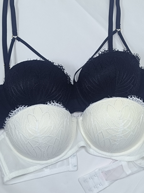 Bonbon Kadın 2'Li Paket Destekli Balenli Dantel Detaylı  Siyah Ve Ekru Renk Çeyizlik Straplez Sütyen Bb2409