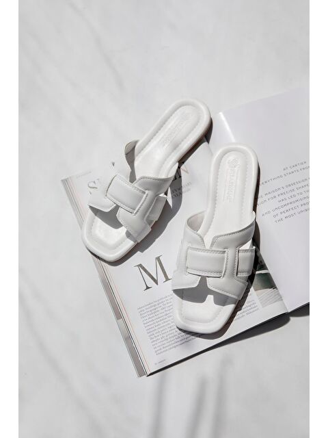 Straswans Huxx  Kadın Tek Bant  Günlük Deri Terlik Beyaz - S000512950-20063