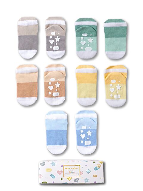 Katia And Bony Bebek Şerit Desenli Tabanı Kalp Detaylı 5'Li Paket Kutulu Patik Çorap - S000163837-17234