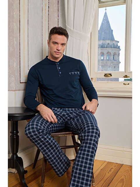 Formo Erkek Lacivert %100 Doğal Pamuk Uzun Kollu Yüksek Kaliteli Pijama Takımı - S000486911-21164