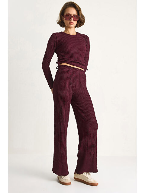 SHADE Kadın Yanları Bağlamalı Crop Beli Lastikli Yüksek Bel Pantolonlu Bürümcük Alt-Üst Takım - S000443510-20036