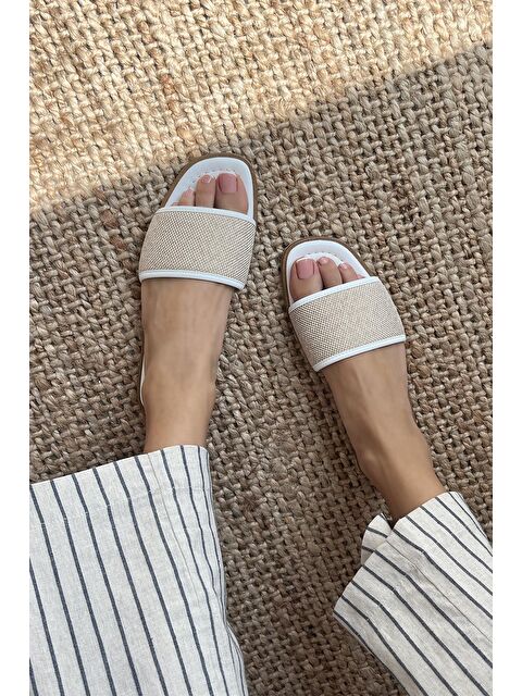 Straswans Jorja  Kadın  Hasır  Detay  Günlük Deri Terlik Beyaz - S000512993-20063