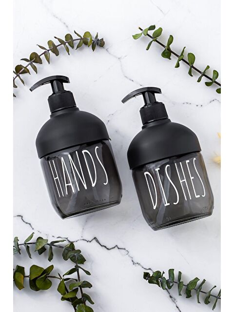 Porsima C-527 2'li Cool Sıvı Sabunluk Seti - Mutfak-Banyo Tezgah Üstü Temizlik Seti - Siyah Cam 425 mL - S000233025-19351