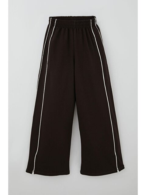 Breeze Kız Çocuk Eşofman Altı Yanları Çift Biyeli Cepli Paçası Yırtmaçlı Koyu Kahve (9-14 Yaş) - S000512978-29704