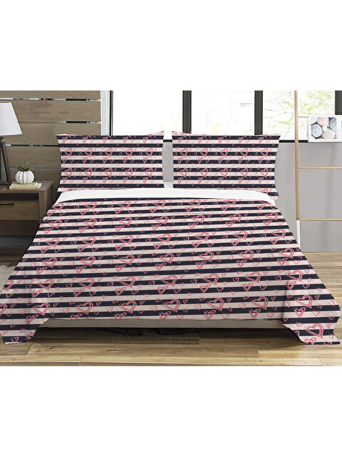 Evmila Kalp Desenli Baskılı Çift Kişilik Baskılı Pike  200x220 Cm - S000337866-23173