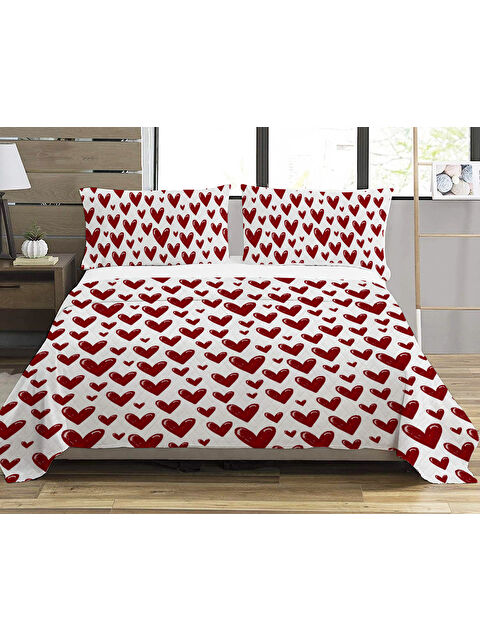 Evmila Kalp Desenli Baskılı Çift Kişilik Baskılı Pike  200x220 Cm - S000337869-23173