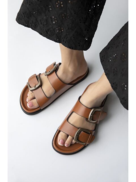 Straswans Sebonis Kadın Toka Detay Günlük Konfor Deri Terlik Taba - S000512955-14955