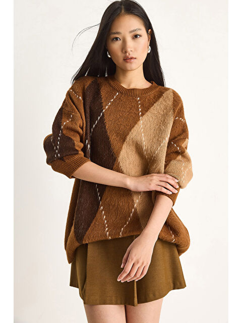 SHADE Kadın Baklava Desenli Oversize Triko Kazak - S000443515-1330