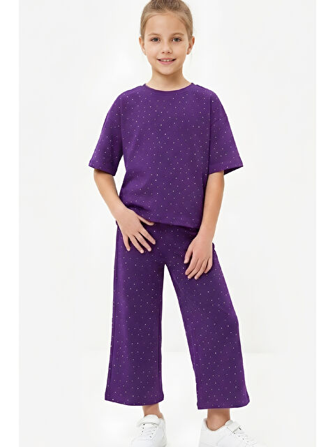 Modanino Kız Çocuk Taş Süslemeli Uzun Kaprili Alt-Üst Takım 4-12 Yaş 12566