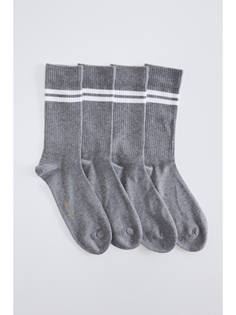Katia And Bony 4'lü Paket Şeritli Unısex Soket Çorap Gri - S000163838-20600