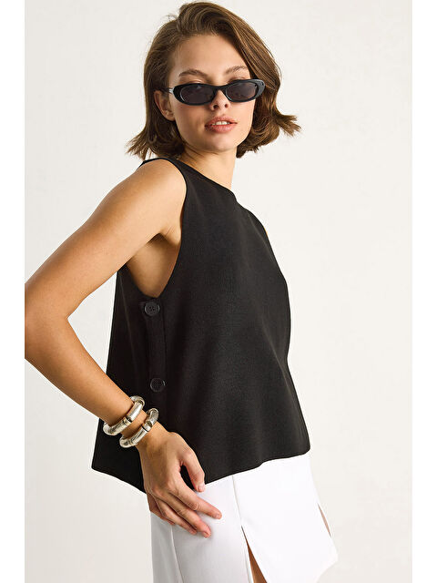 SHADE Kadın Bisiklet Yaka Yandan Düğme Aksesuarlı Örme Bluz - S000443516-19351