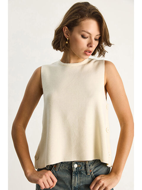 SHADE Kadın Bisiklet Yaka Yandan Düğme Aksesuarlı Örme Bluz - S000443516-19965