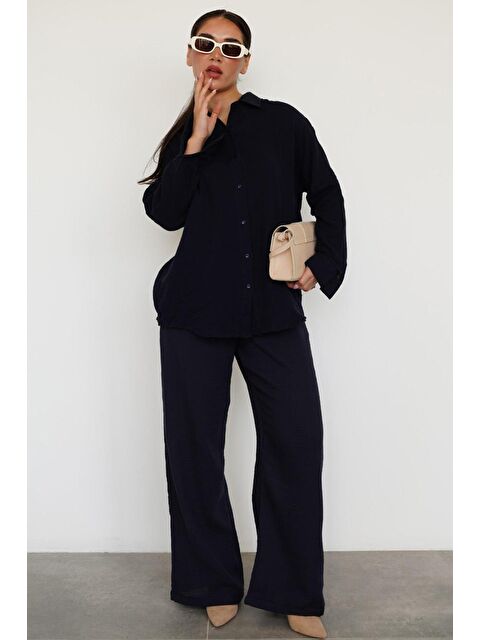 Madmext Lacivert Basic Kadın Gömlek Pantolon Takım Mg2461 - S000384774-21164