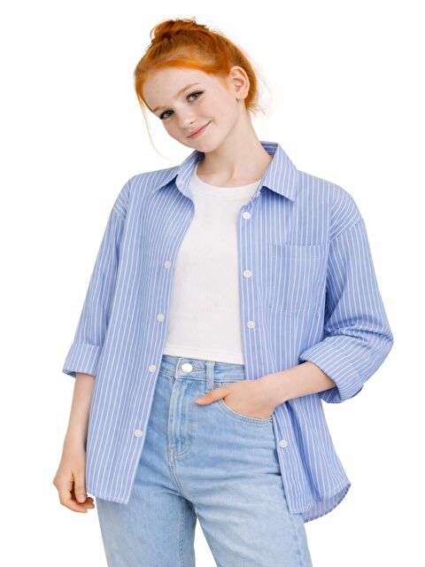 Ahengim Kız Çocuk Çizgili Taşı Crop Badili Gömlek Takım Ak2606 - S000530062-17234