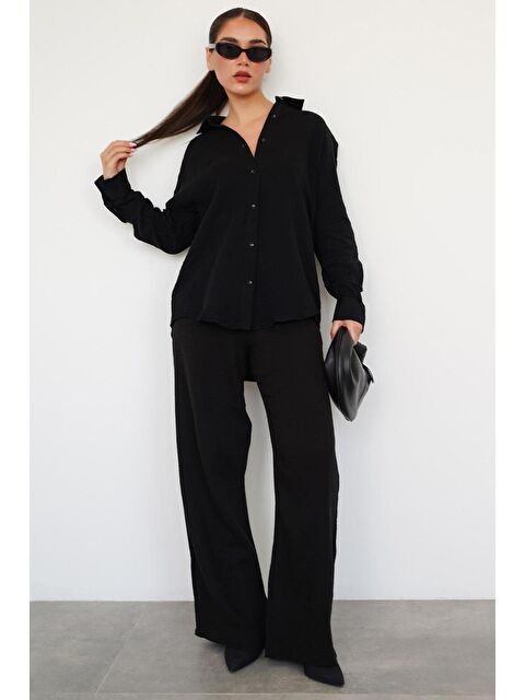 Madmext Siyah Basic Kadın Gömlek Pantolon Takım Mg2461 - S000384774-19351