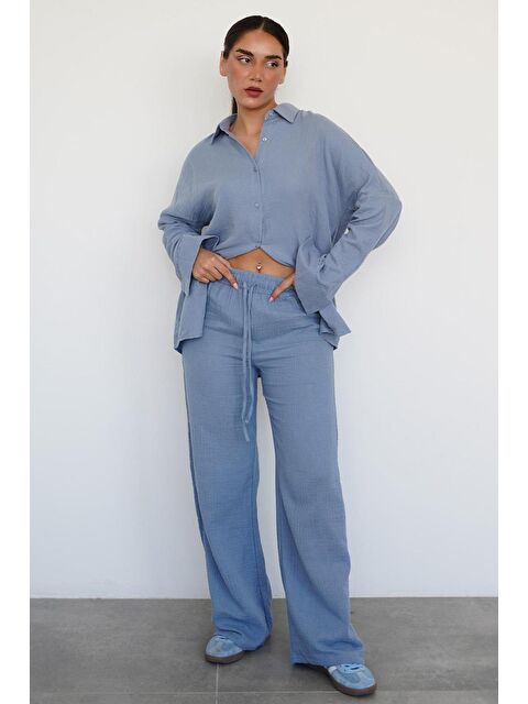 Madmext Mavi Basic Kadın Gömlek Pantolon Takım Mg2461 - S000384774-17234