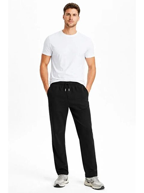 Jane's Erkek Düz Paça Beli Lastikli İpli Günlük Spor Eşofman Altı Rahat Fit - Siyah