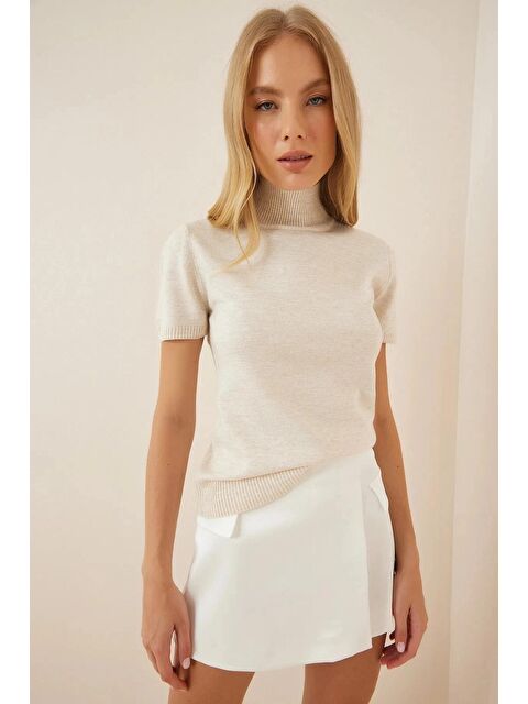 Hazelin Kadın Krem Balıkçı Yaka Kısa Kollu Boğazlı Triko Kazak HZL23W-BD1101051 - S000049699-19966