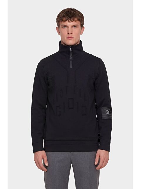 Sabri Özel Giotelli Erkek Siyah Normal Kesim Regular Fit Yünlü Dokuma Fermuarlı Balıkçı Yaka Triko Kazak