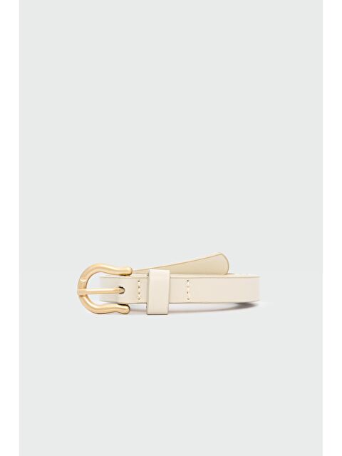 Shulebags Oval Tokalı İnce Suni Deri Kemer Krem - S000440916-19966