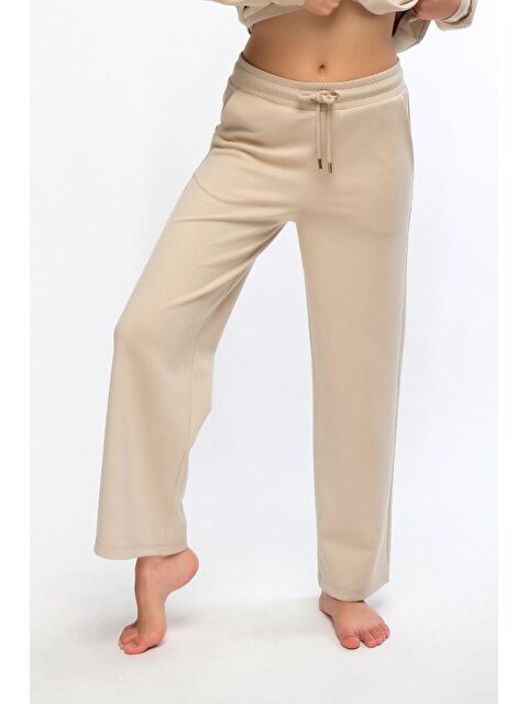 Chandraswear Bej Kadın Bol Paça Eşofman Altı Wide Leg Pantolon - Genas - S000029031-19928