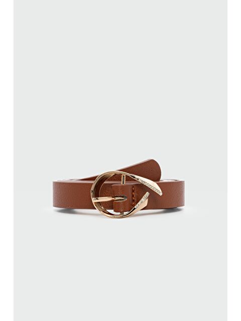 Shulebags Oval Taşlı Tokalı Suni Deri Kemer Taba - S000440919-14955