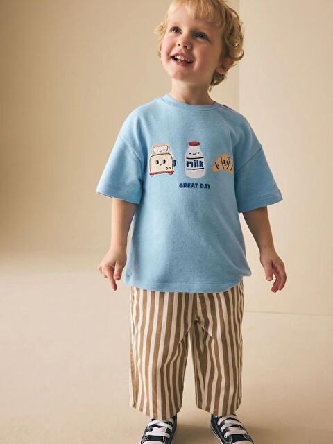 Monila Erkek Çocuk Bebe Mavi Baskılı Jogger Pantolonlu Altüst Takım