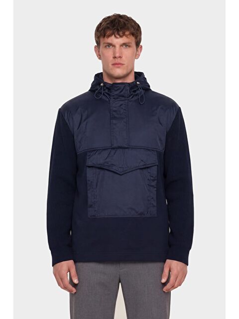 Sabri Özel Giotelli Erkek Lacivert Normal Kesim Regular Fit Fleto Kapaklı Cep Kapüşonlu Sweatshirt