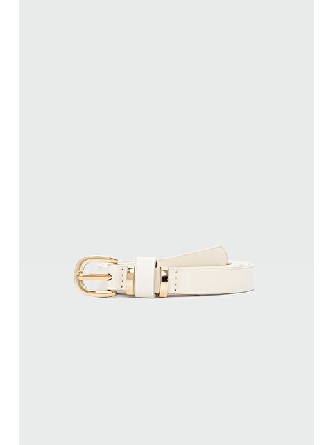 Shulebags Oval Tokalı İnce Suni Deri Kemer Krem - S000440922-19966