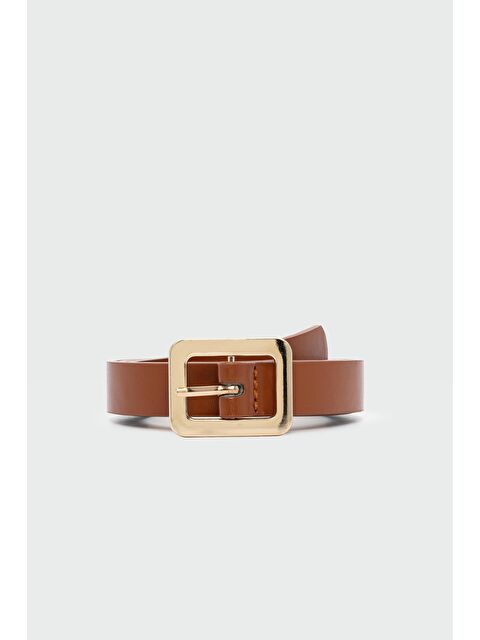 Shulebags Dikdörtgen Tokalı İnce Suni Deri Kemer Taba - S000440925-14955