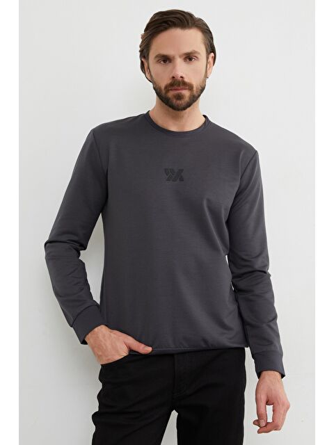 Fullamoda Kabartma Baskılı Bisiklet Yaka Sweatshirt - S000434129-29666
