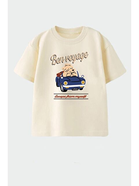 Monila Erkek Çocuk Bej Pamuklu Baskılı Bisiklet Yaka T-Shirt - S000514676-25636