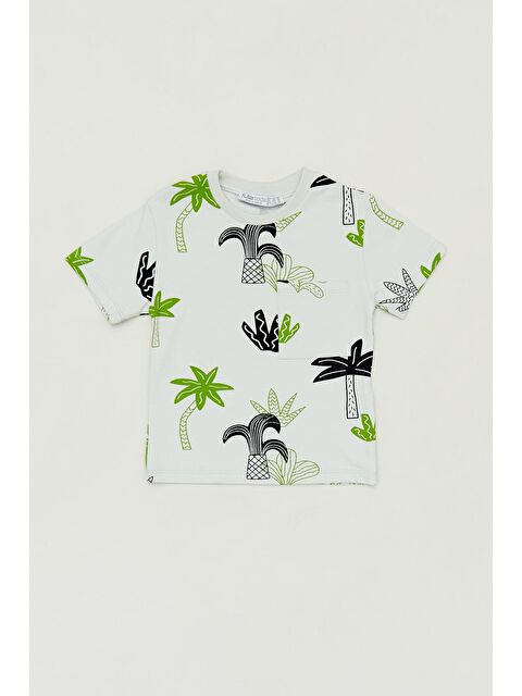 Fullamoda Palmiye Baskılı Bisiklet Yaka Erkek Çocuk Tişört - S000222268-18194